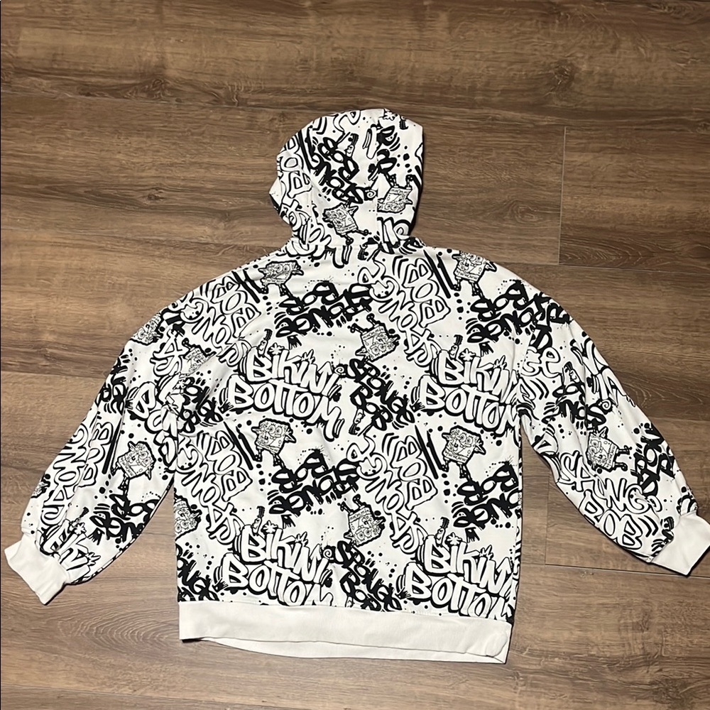 H&M Black and White Floral Hoodie Sweatshirt - Picture 3 of 3